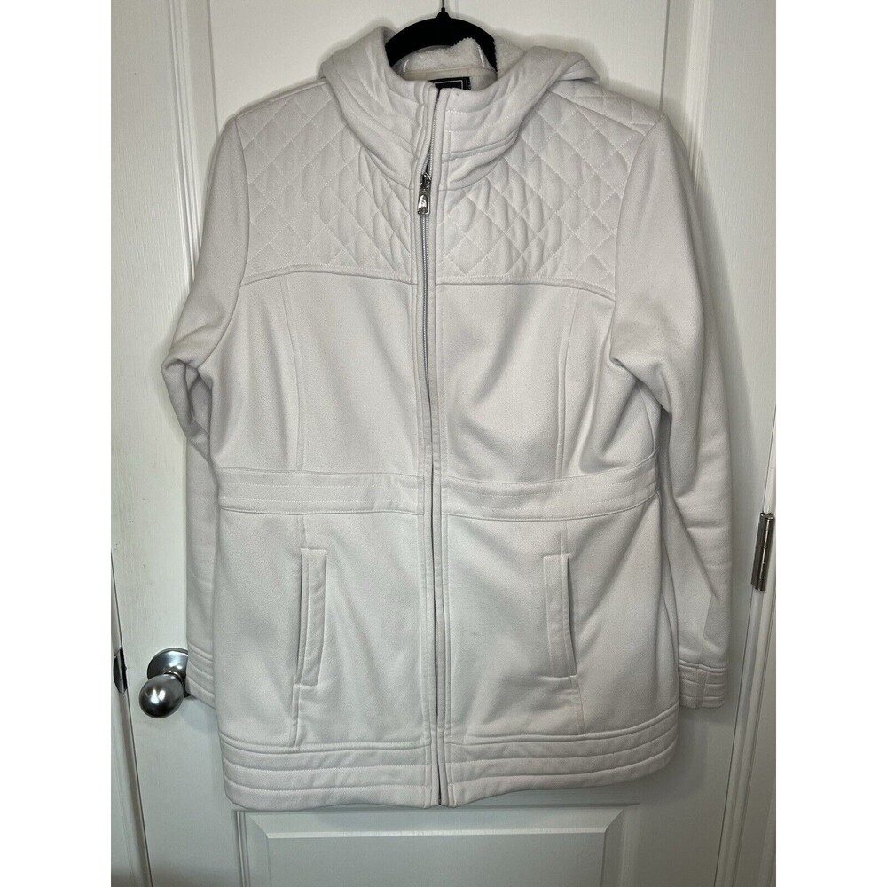The North Face Cream Quilted Fleece Hoodie Coat Full Zip Large